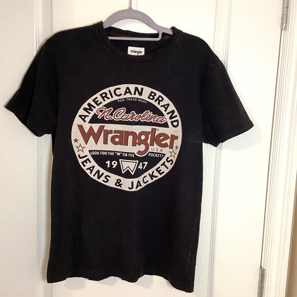 Wrangler Men's Women's Black T-Shirt With Circle Design Short Sleeves Crew Neck - Picture 1 of 6